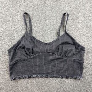 American Eagle Ribbed Lace Trim Women's Size M Bralette Crop Top Charcoal Gray